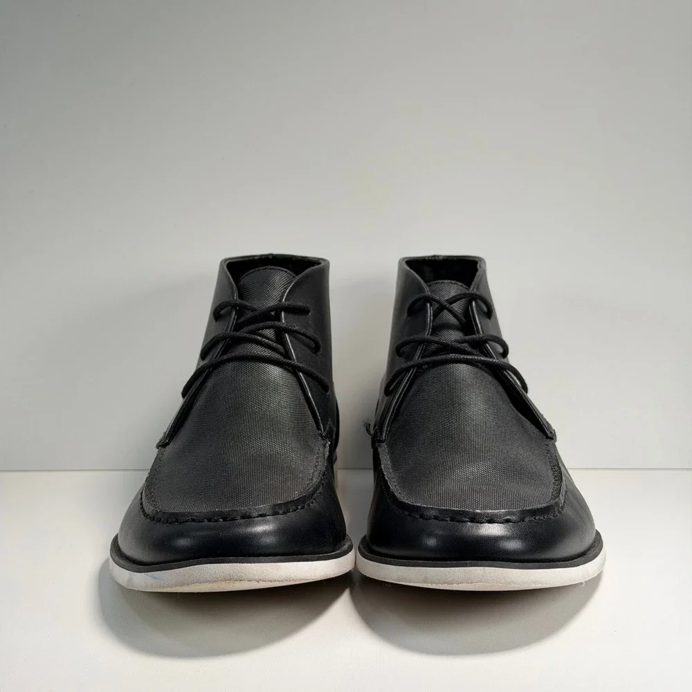 Calvin‎ Klein Kenley Chukka Boots Mens 10 Black Leather Lace Up Preppy Workwear